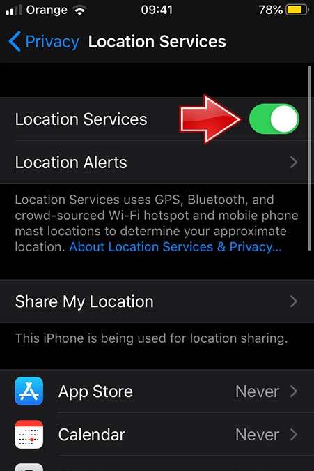 APPLE iPhone 6 turn on location