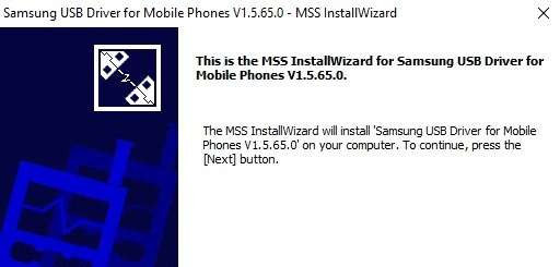 Samsung drivers installer opened, tap next button